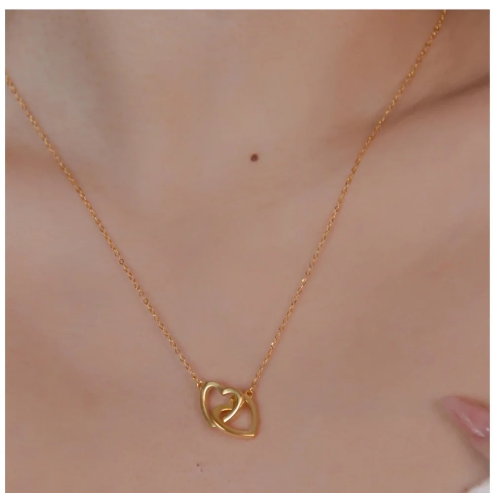 Charter Club 18K gold plated Double Heart Interlocking Necklace – Solid Silver - Picture 3 of 4